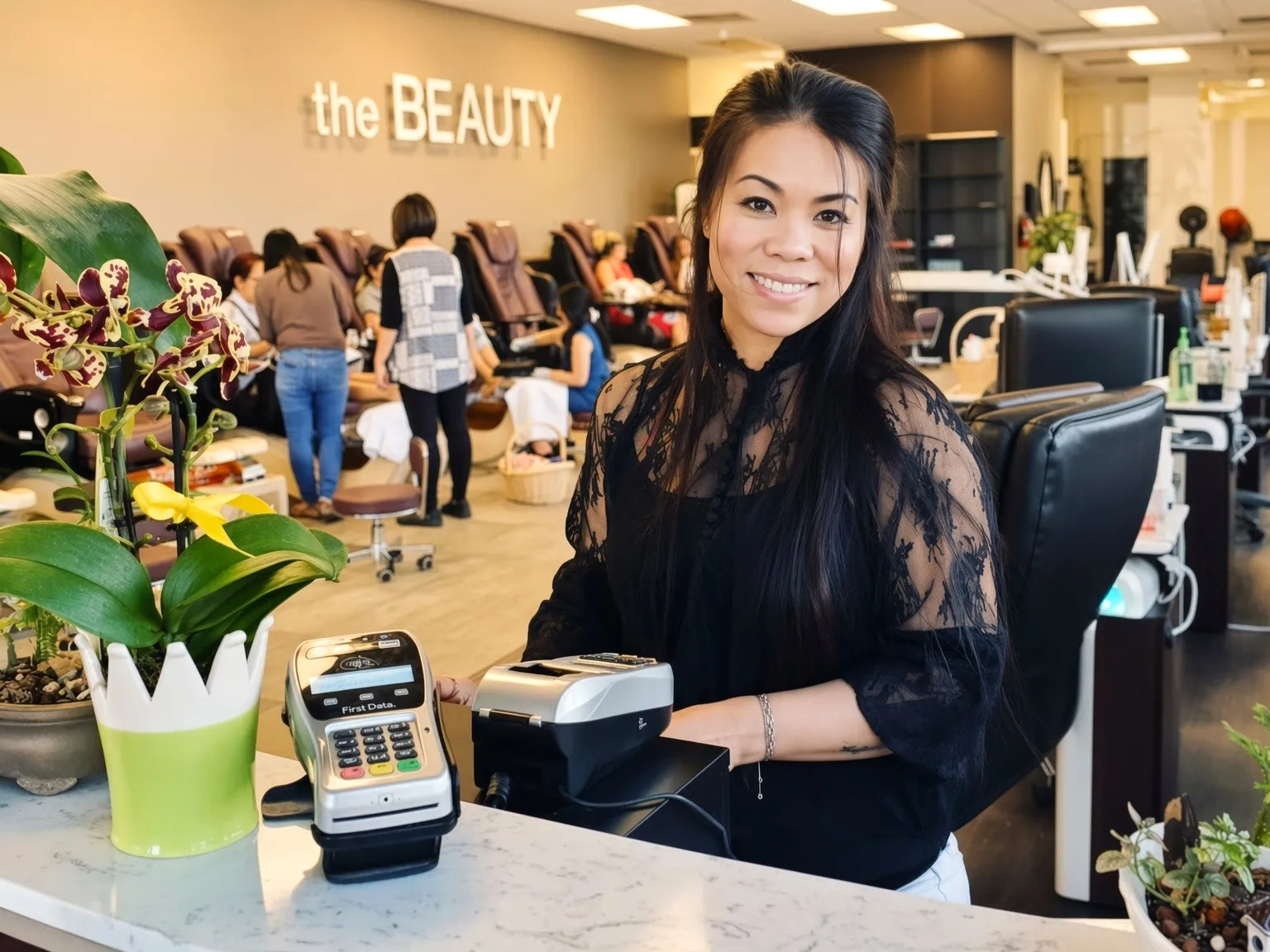Reception at Beauty Zone Nail Spa with the Beauty sign